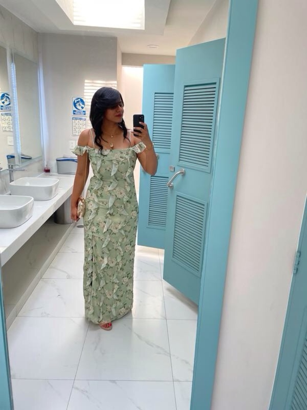Dreamy Anthropologie BHLDN Off-Shoulder Ruffled Green Chiffon Maxi Dress XXS - Picture 3 of 12